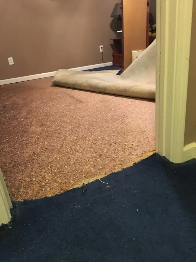 Carpet pad removal revealing water damage during Drying & Dehumidification in Aptos